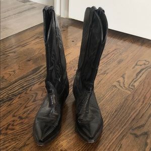 Black leather cowboy boots
